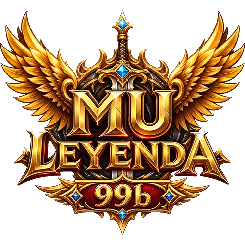 Escudo de MU Leyenda: una espada con gemas azules entre dos alas doradas